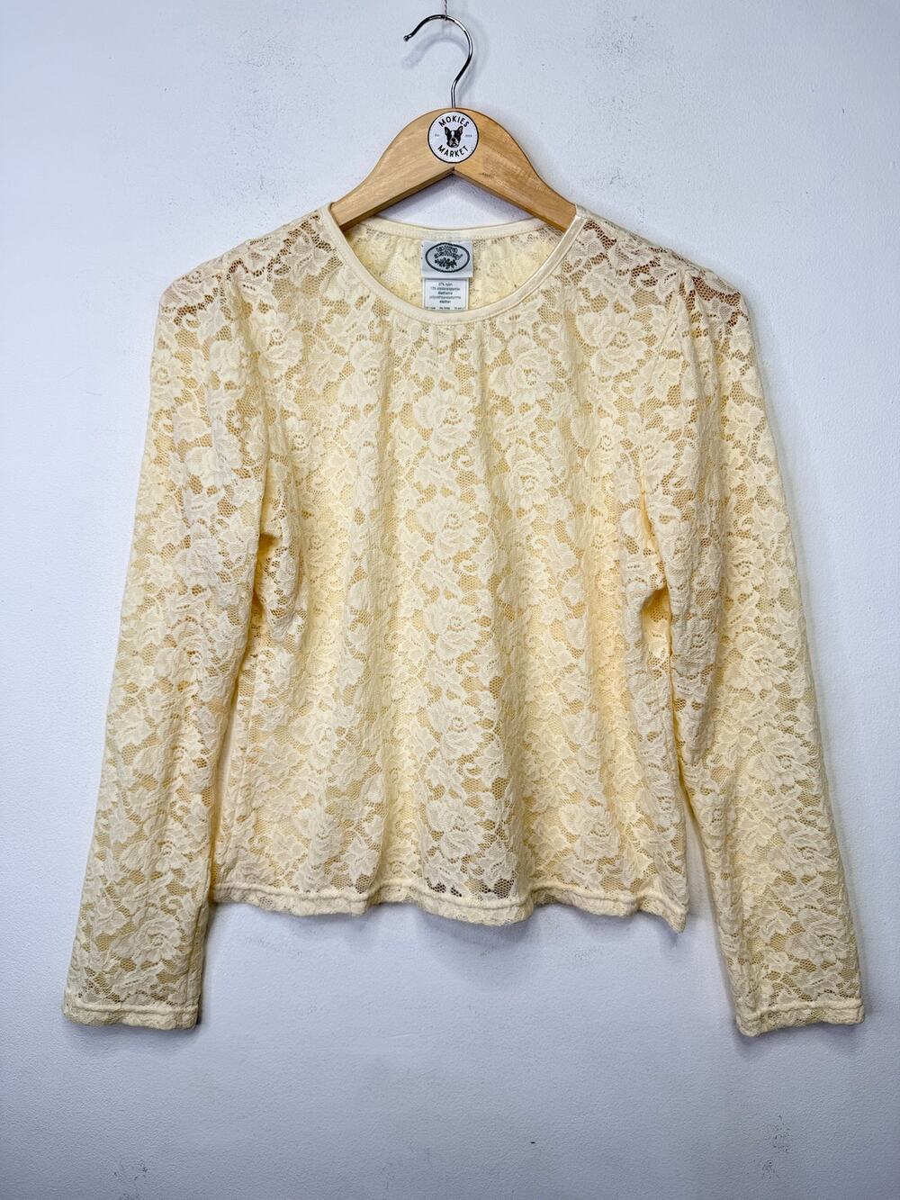 Vintage Y2K Laura Ashley Ivory Floral Lace Top S Sheer Romantic Cropped Coquette